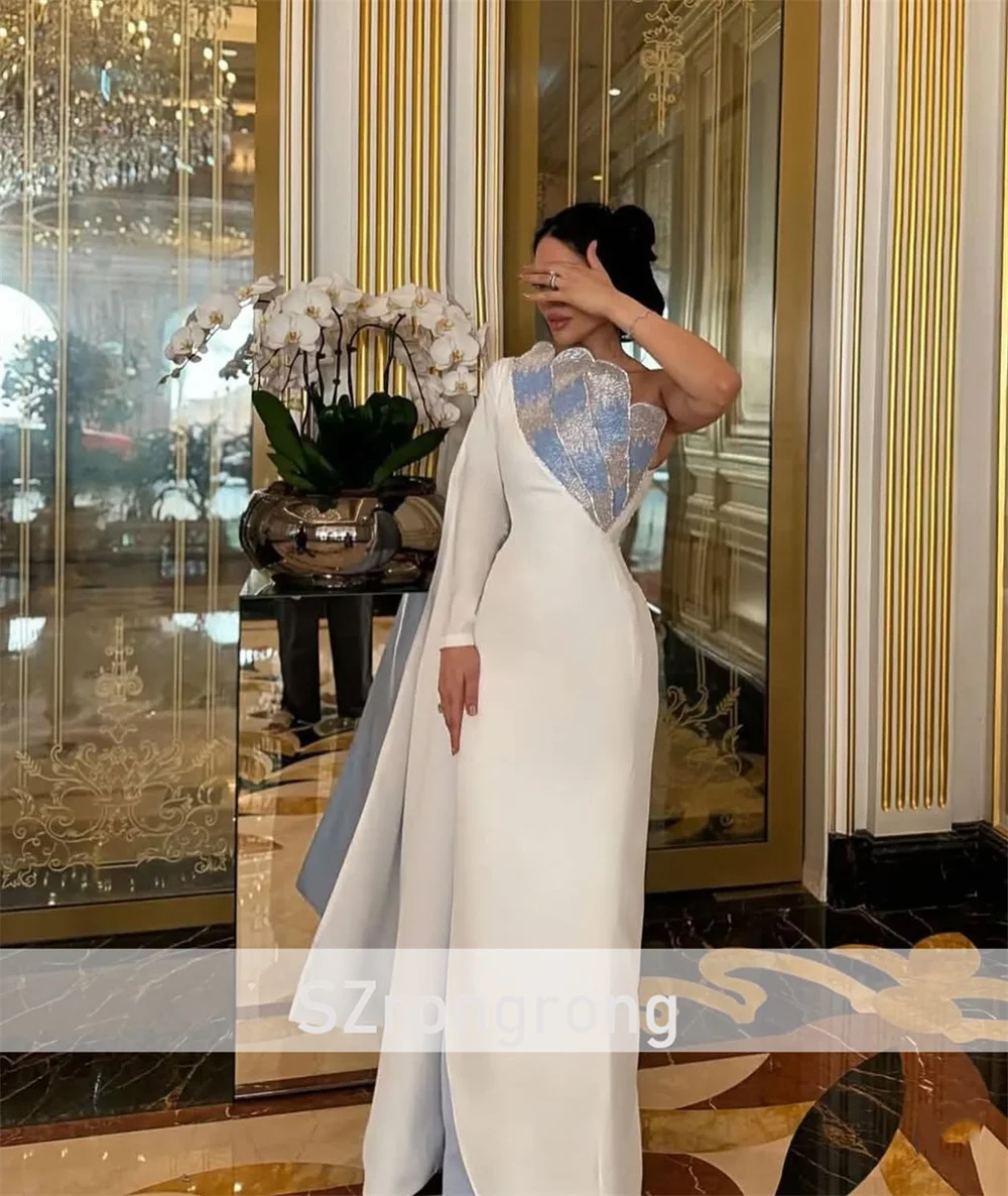 فستان سهرة سعودي أنيق بكتف واحد من الساتان المتدرج ومطرز بالزهور فستان طويل للحفلات لحفلات الزفاف مصنوع حسب الطلب