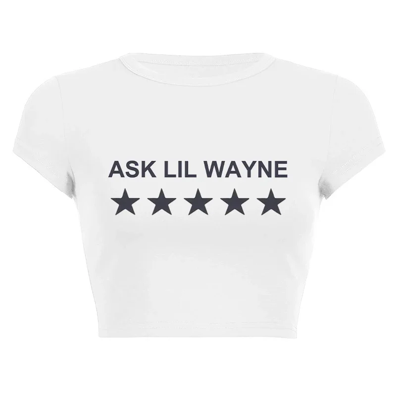 Y2K Sweet Women Multi-style Slim Crop Top Star Letter Print Casual Short Sleeve T-shirt Spicy Girl Sexy Fashion O Neck Baby Vest image 3