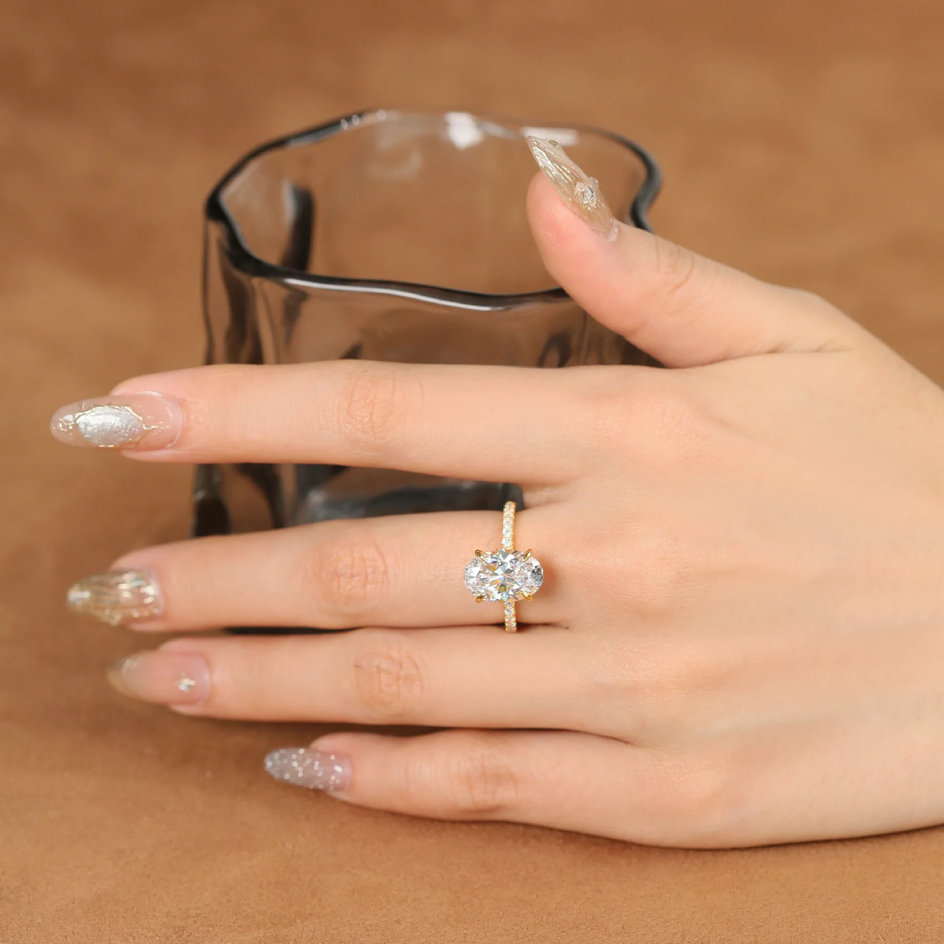 غرامة البيضاوي قطع 4.5ct مويسانيتي خاتم الماس الحقيقي 925 فضة حفل زفاف الفرقة خواتم للنساء مجوهرات الخطوبة هدية