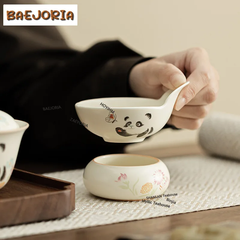 BAEJORIA Cream Ding Kiln Panda Play Butterfly Tea Separator Infusor Vintage Tea Strainer Dispenser Tea Making Filter Tea Service