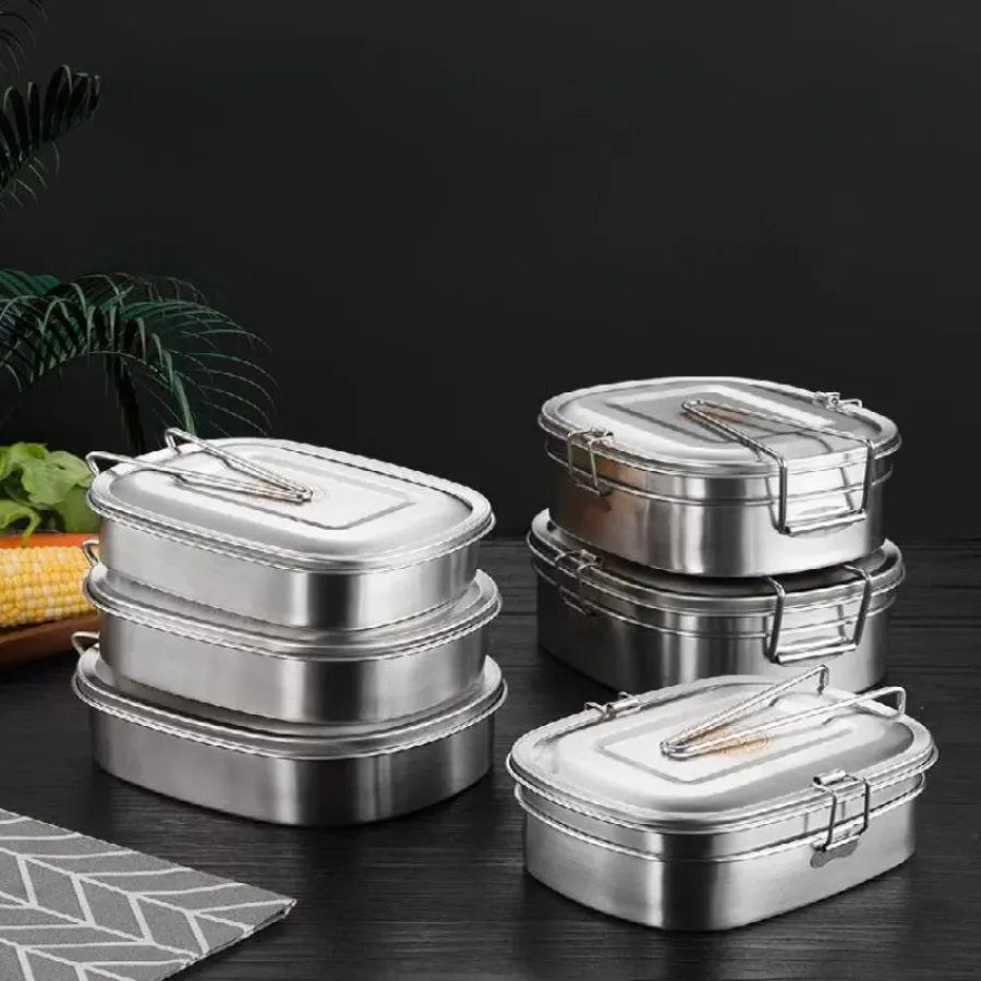 Stainless steel lunch box Food grade old iron lunch box Office worker steamed lunch box primary school canteen meal box