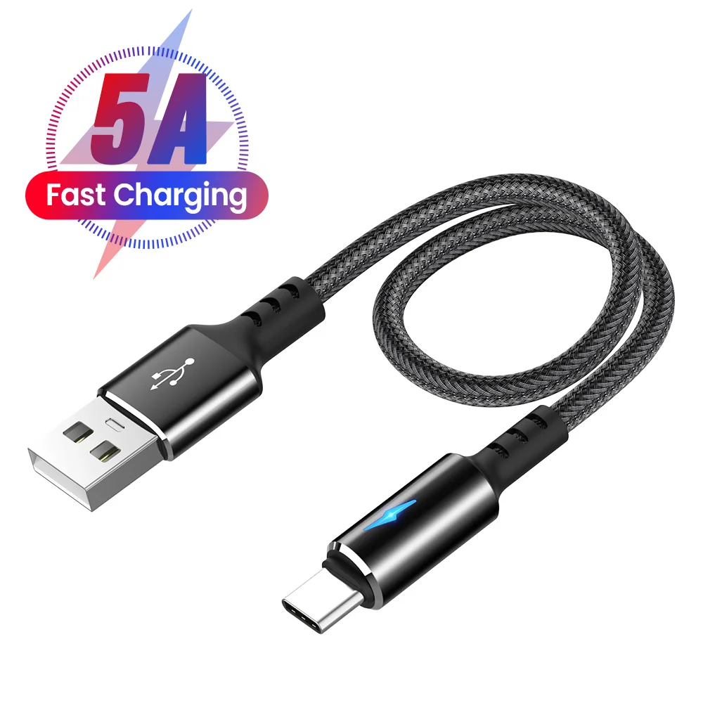 Ultra Short 25cm USB Type C Data Cable USB A To USB C Kable 5A Fast Charging Cord For OPPO Xiaomi Redmi Note 12 pro