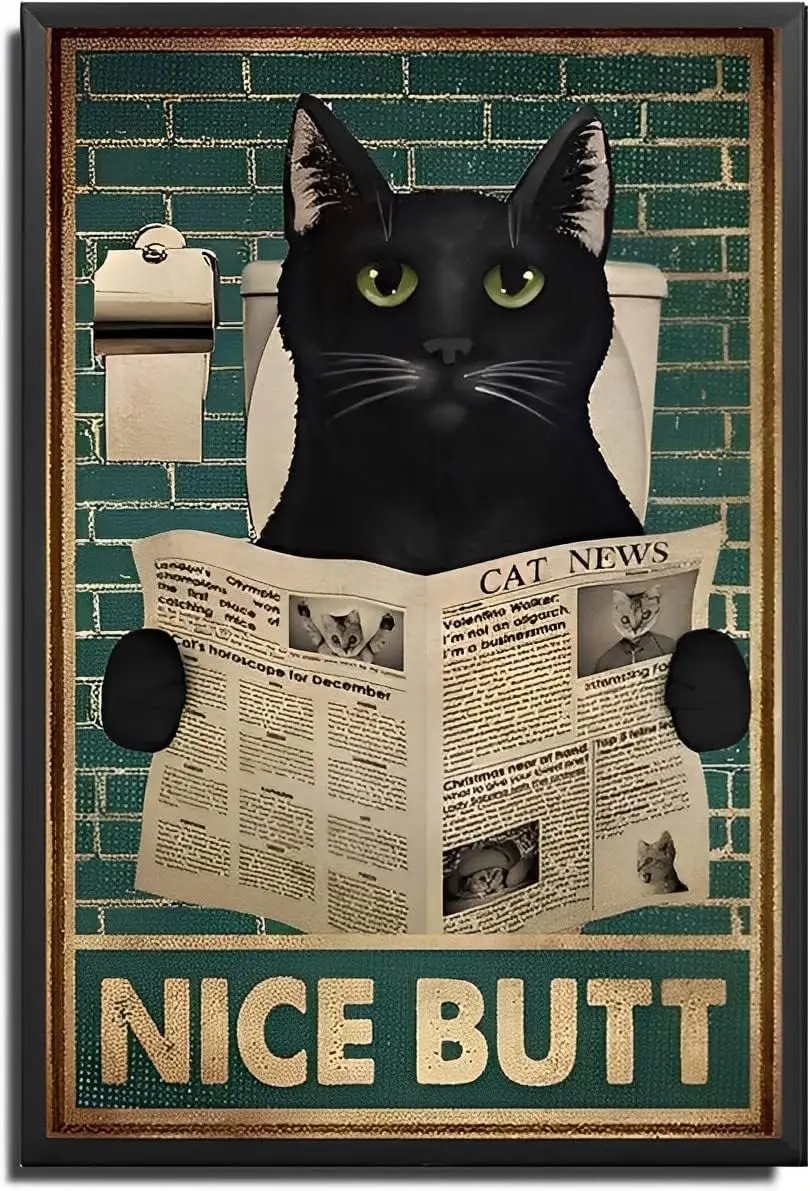 Wall Art Black Cat Nice Butt Poster Lover Gift Home Decor Vintage Style Rusty Look Plaque for Bar Garage Man Cave Metal Tin Sign