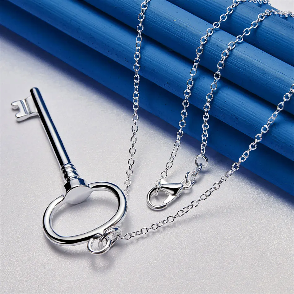 925 sterling silver 16-30 inch exquisite round key pendant necklace for women's fashion wedding jewelry, gifts and accessories