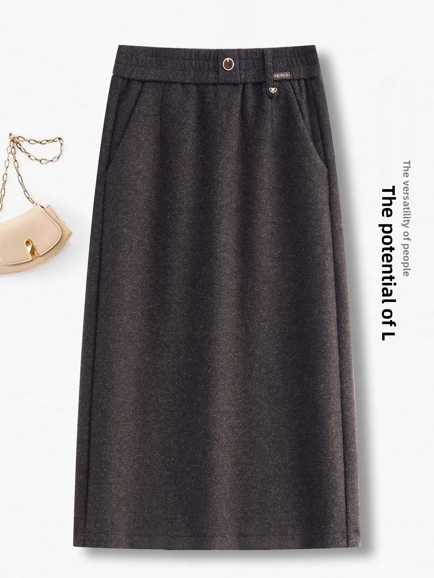 High Waist Elastic Waist Coat Skirt Women's Autumn Winter New Style Woolen  Skirt Slimming A-Line Skirt Casual Comfortable