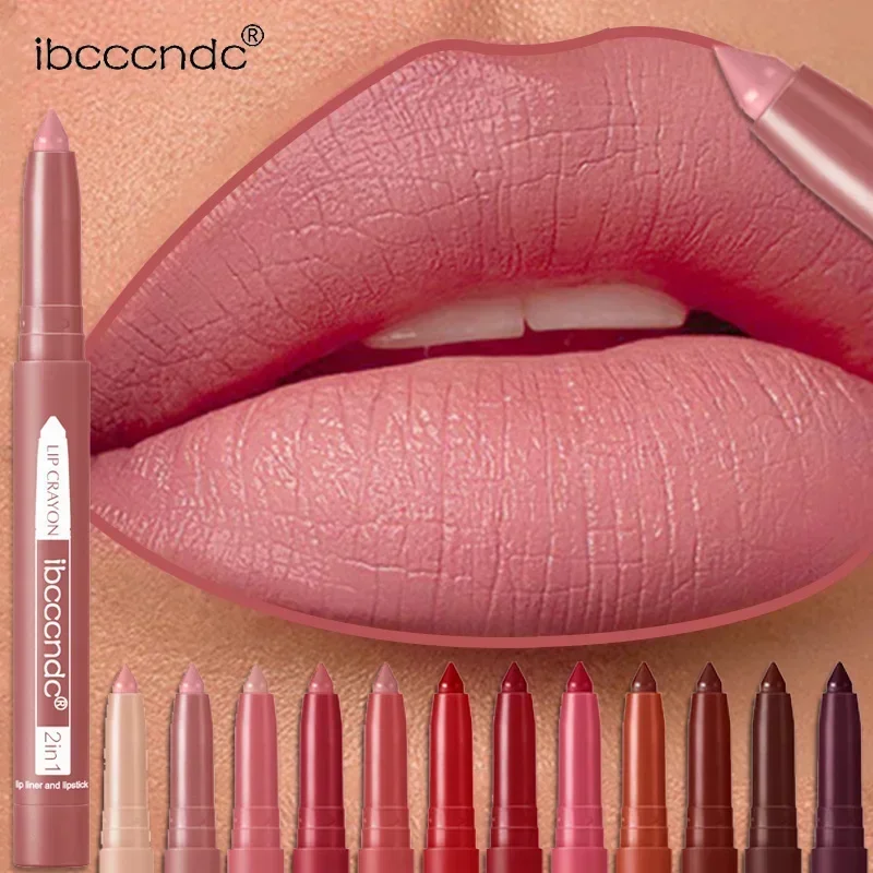 

2-in-1 Lip Liner Waterproof Long Lasting Matte Lipstick Pencil Nude Pink Lips Outline Makeup Crayon Stick Lip Tint Line Cosmetic