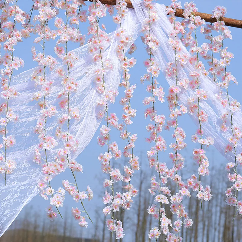 Gefälschte Kirschblüten-Ranken, künstliche Frühlingsblumen für draußen, hängende Seidenblumengirlande, Hochzeit, Party, Zimmer, Heimdekoration – Detail 3