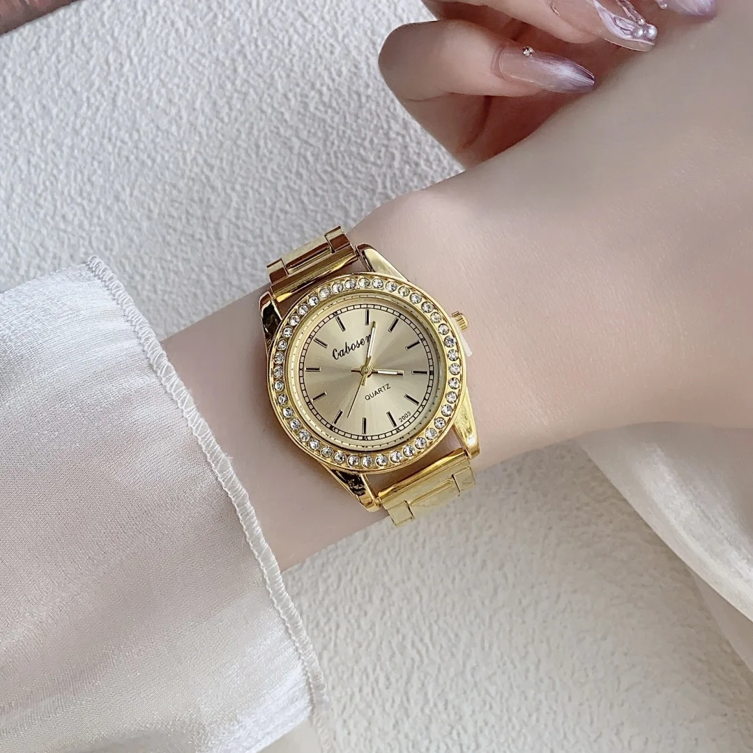 Reloj de lujo dorado para mujer, reloj de pulsera de cuarzo a la moda con esfera grande y diamantes de imitación, pulsera informal para mujer, reloj para mujer