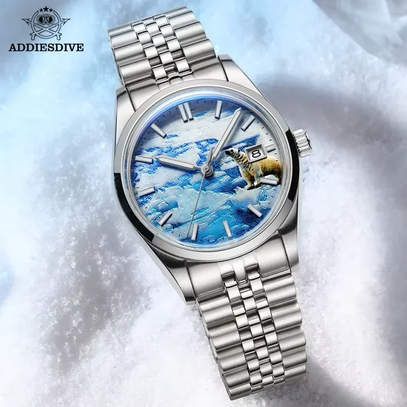 

ADDIESDIVE Men's Watches Glacier Dial Bubble Mirror Glass Automatic Mechanical Watches NH35 Waterproof Luminous Watches For Men