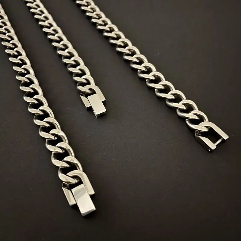 New Pure Titanium Necklace Cuban Chain NECKLACE BRACELET 9.5mm Wide Lightweight Anti Allergy Length Trendy Hip Hop Unisex