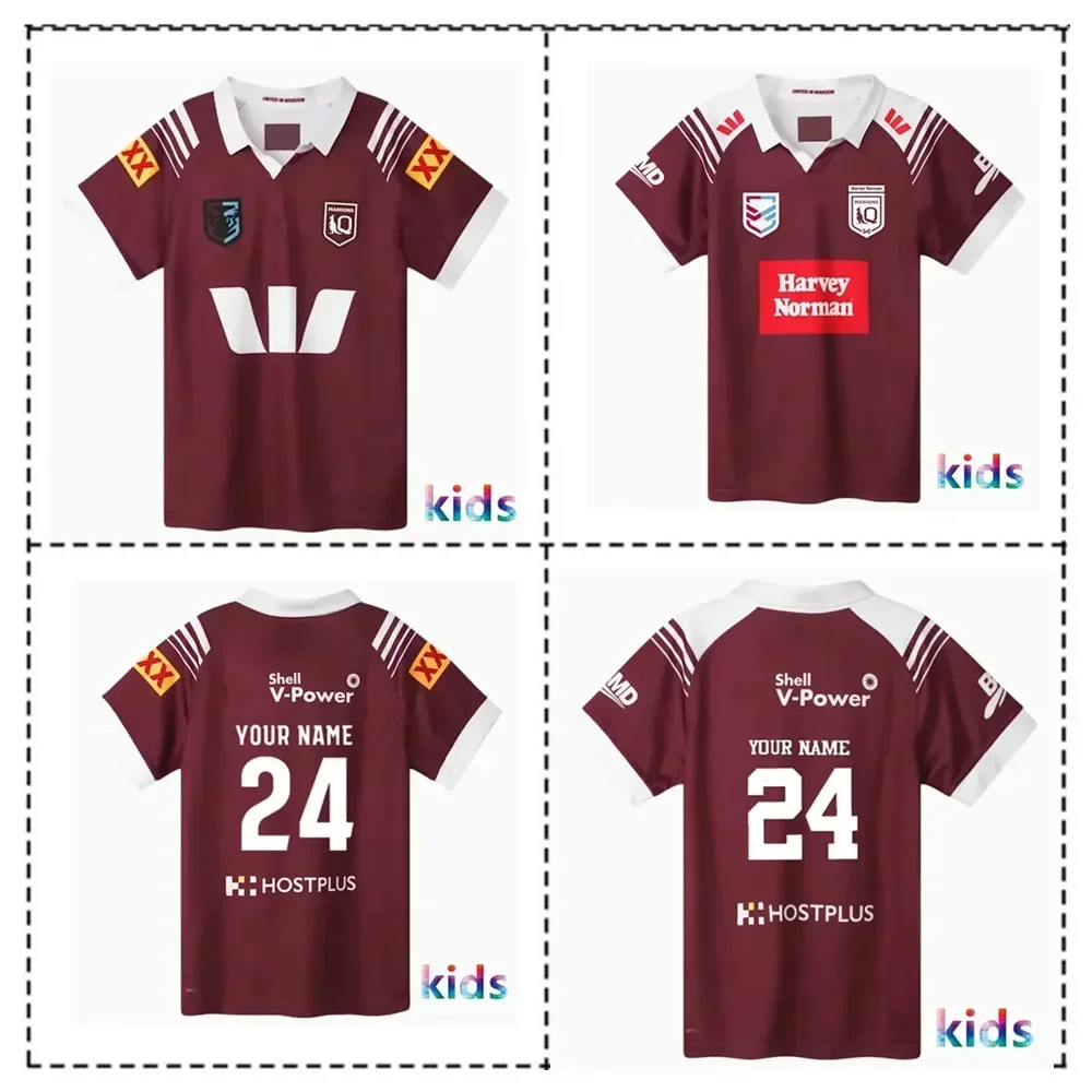 2024 Queensland Maroons State Of Origin Kids Kit Home / Away Jersey Size: 16-26 （Print Name Number）