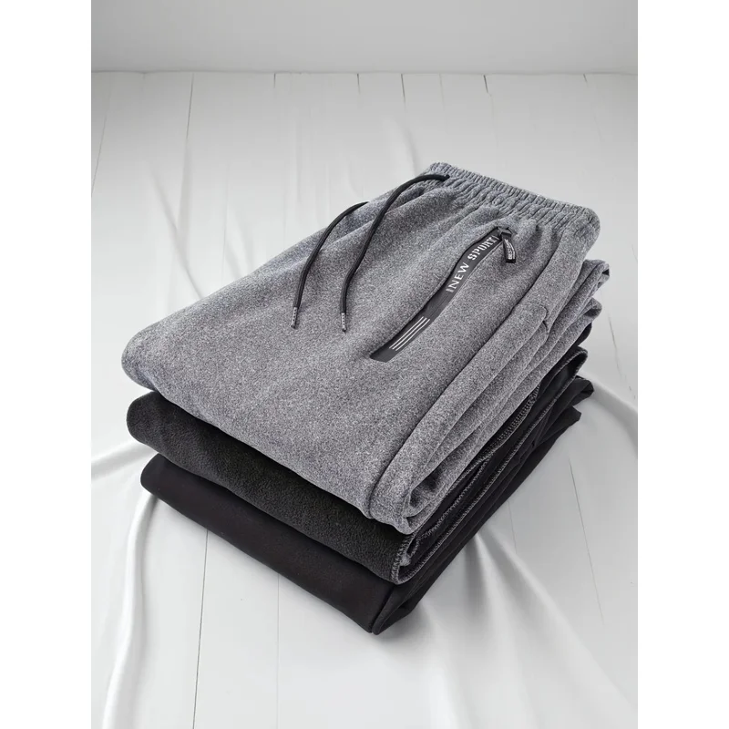 Men's Thickened Fleece Pants - Heavy-Duty Thermal Winter Pants with Elastic Cuff & Drawstring Waist