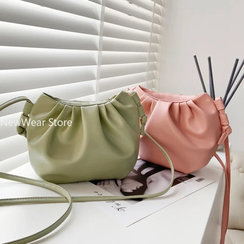 Fashion Women Shoulder Bag New Arrival Crossbody Bag Female Solid Color Pleated Design Ladies Bag Mini Zipper Cloud For Girl