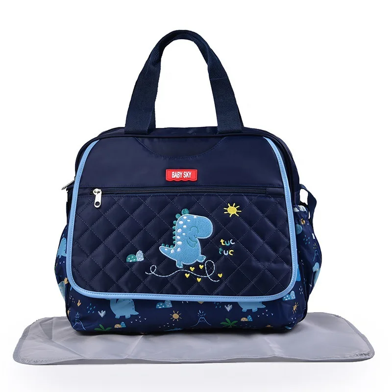 Diaper Bag Embroidered Dinosaur Pattern Tote Bag Crossbody Cartoon Baby Diaper Changing Bag With Changing Pad Baby Bag For Mom