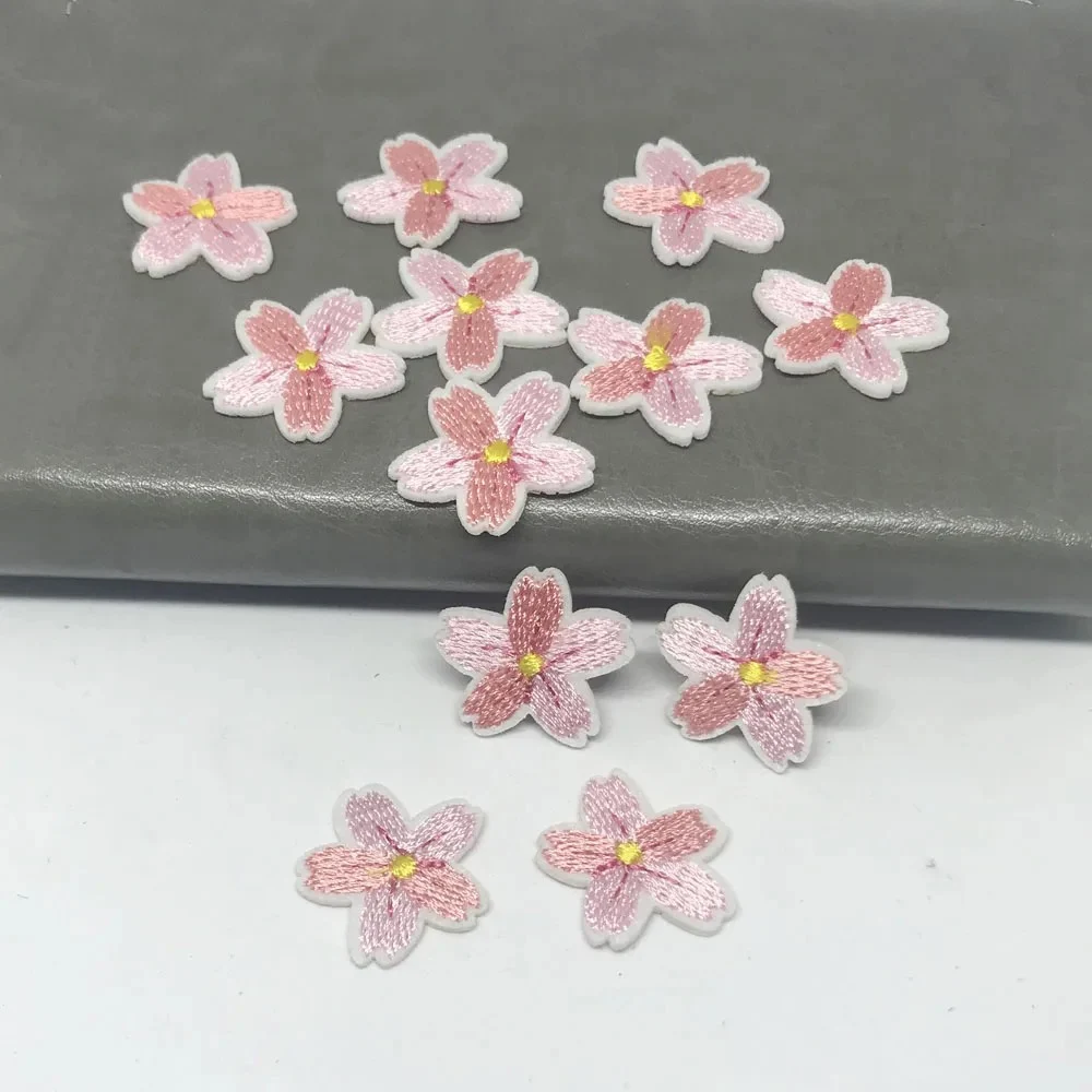 10 Piece Pink Cherry Blossom Embroidery Flower Patch DIY Decorative Clothing Bag Sewing Patch 2.5*2.5CM