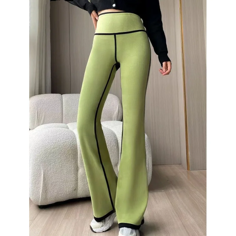 

Women Winter Leggings Green Baby Fleece Lining Keep Warm Female Fashion Slim Flared Pants Shark Skin Booty Lifting Hight Waist