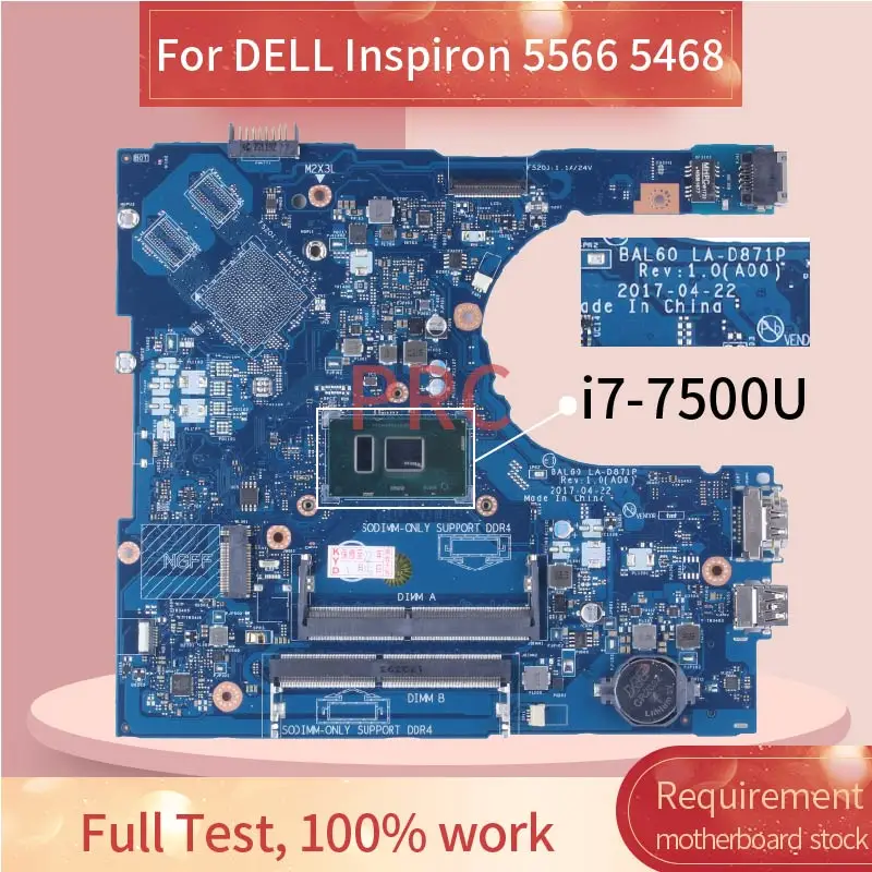 LA-D871P For DELL Inspiron 5566 Laptop Motherboard BAL60 CN-0J922J J922J CN-02PX9P i3 i5 i7-7th Gen CPU DDR4 Notebook Mainboard