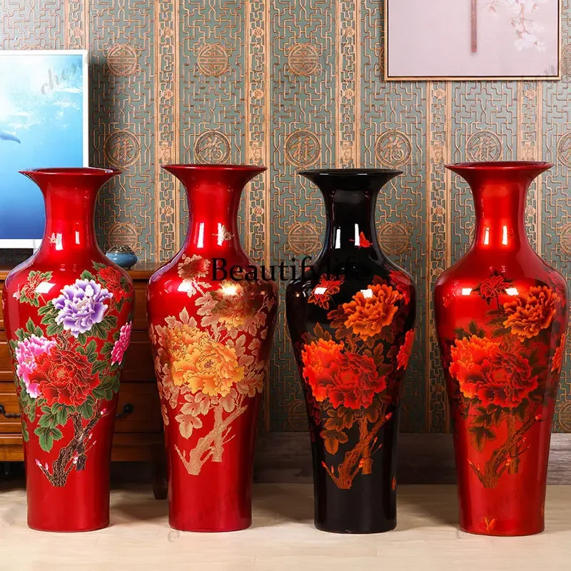A95 Ceramics Floor-to-ceiling large vase ornament Living room flower arrangement large 1 meter modern Chinese home decoration