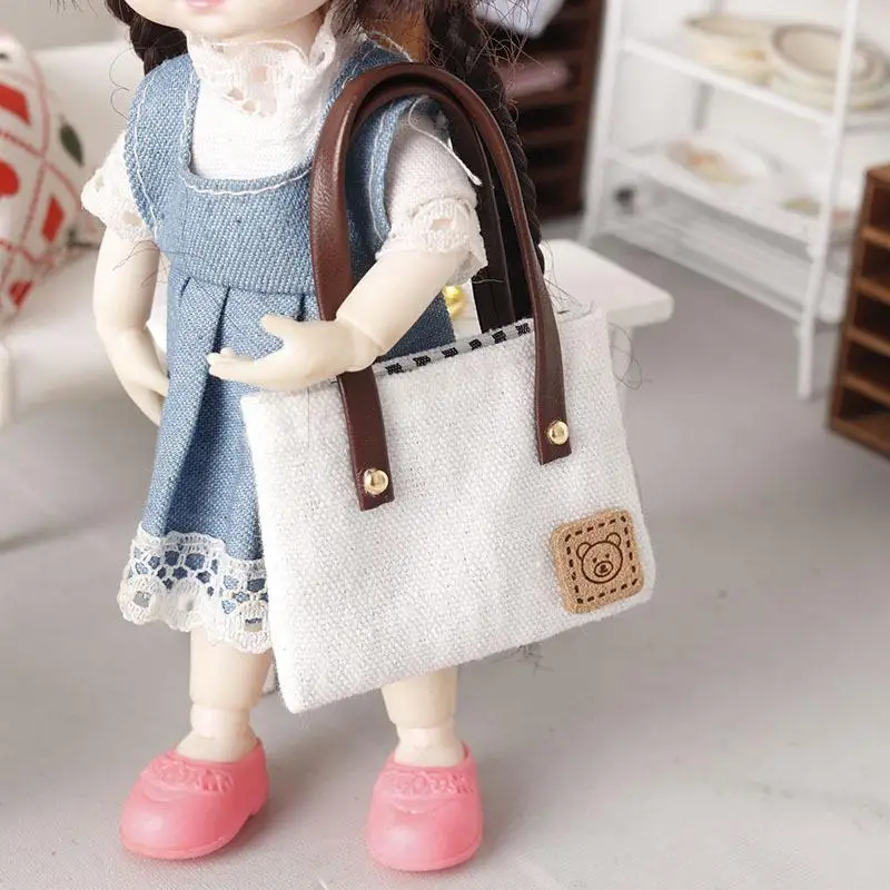 

Mini Simulation Dollhouse Canvas Shoulder Bag Toy with Doll Clothes Accessories for Pretend Play Micro Scene Decoration