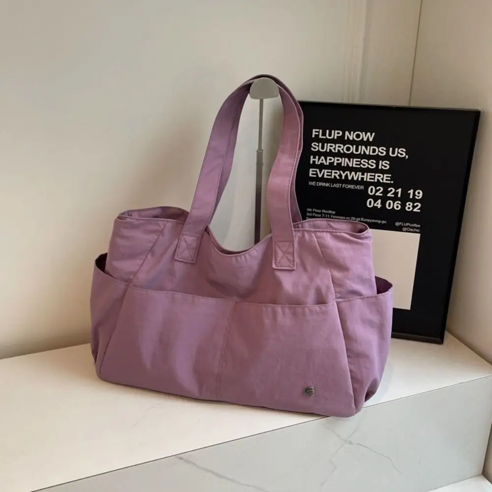 

Solid Color Large Capacity Shoulder Bag Simple Design Fashionable Style Casual Book Bags Durable Soft Material Commuting Handbag