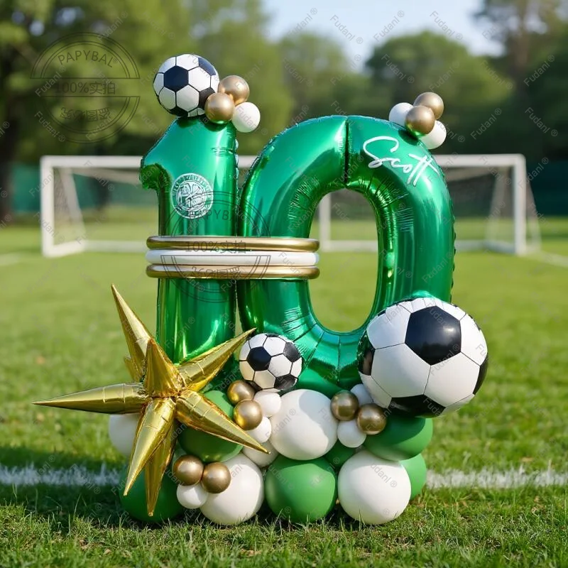 48-teiliges Fußball-Ballon-Set, 32 Zoll, grün, Nummer 1-30, Fußball-Folienballon, runde Fußball-Globos für Babyparty, Geburtstagsfeier