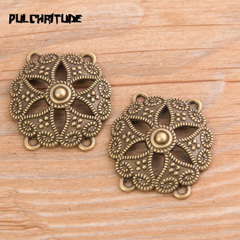 PULCHRITUDE 6pcs 28*30mm New Product Two Color Zinc Alloy Hollow Flower Porous Connectors Jewelry Making DIY Handmade Craft