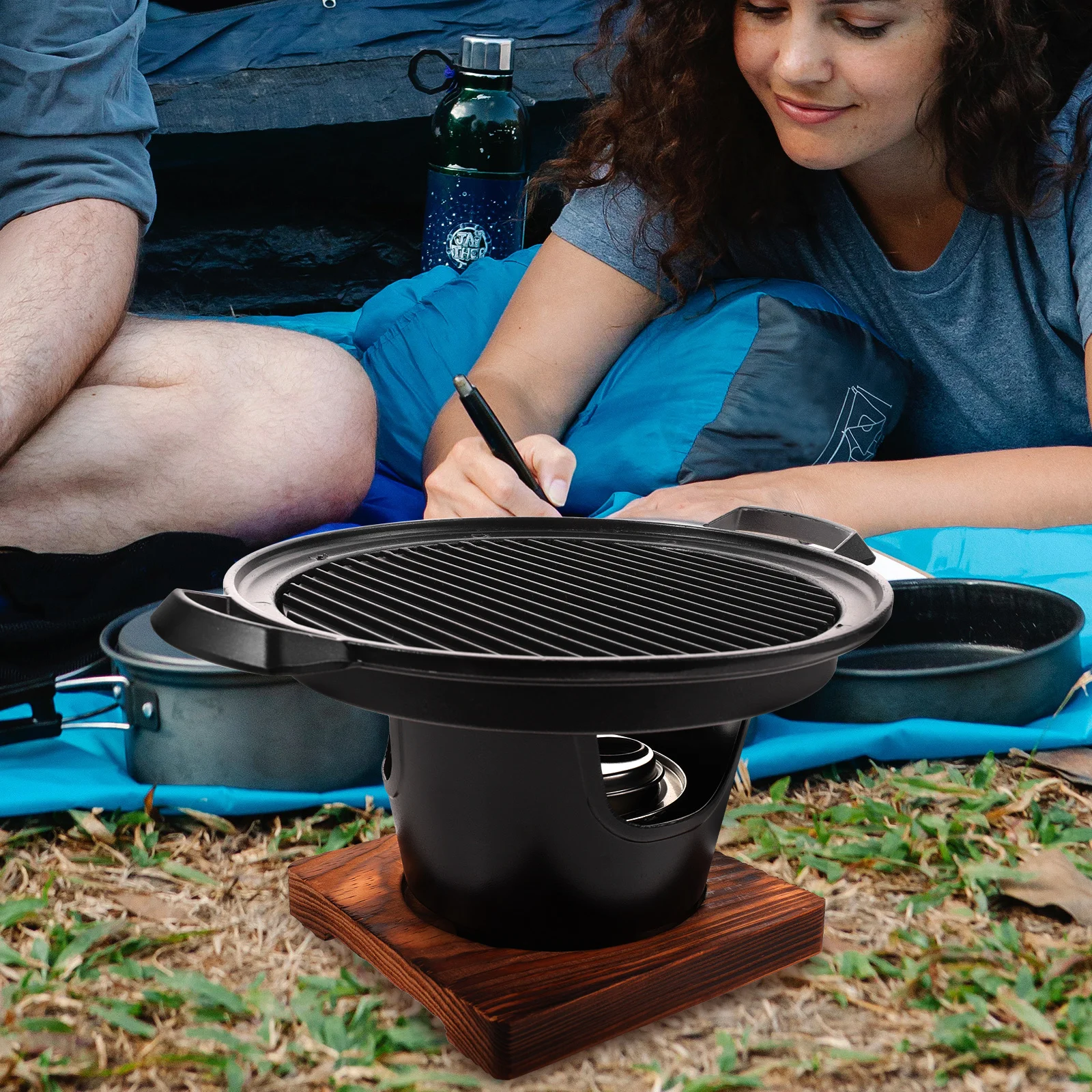 1 Juego de parrilla de barbacoa doméstica sin humo, herramienta de barbacoa portátil de aluminio de primera calidad para interiores, Mini horno para asar de mesa para acampar, ahorro de espacio