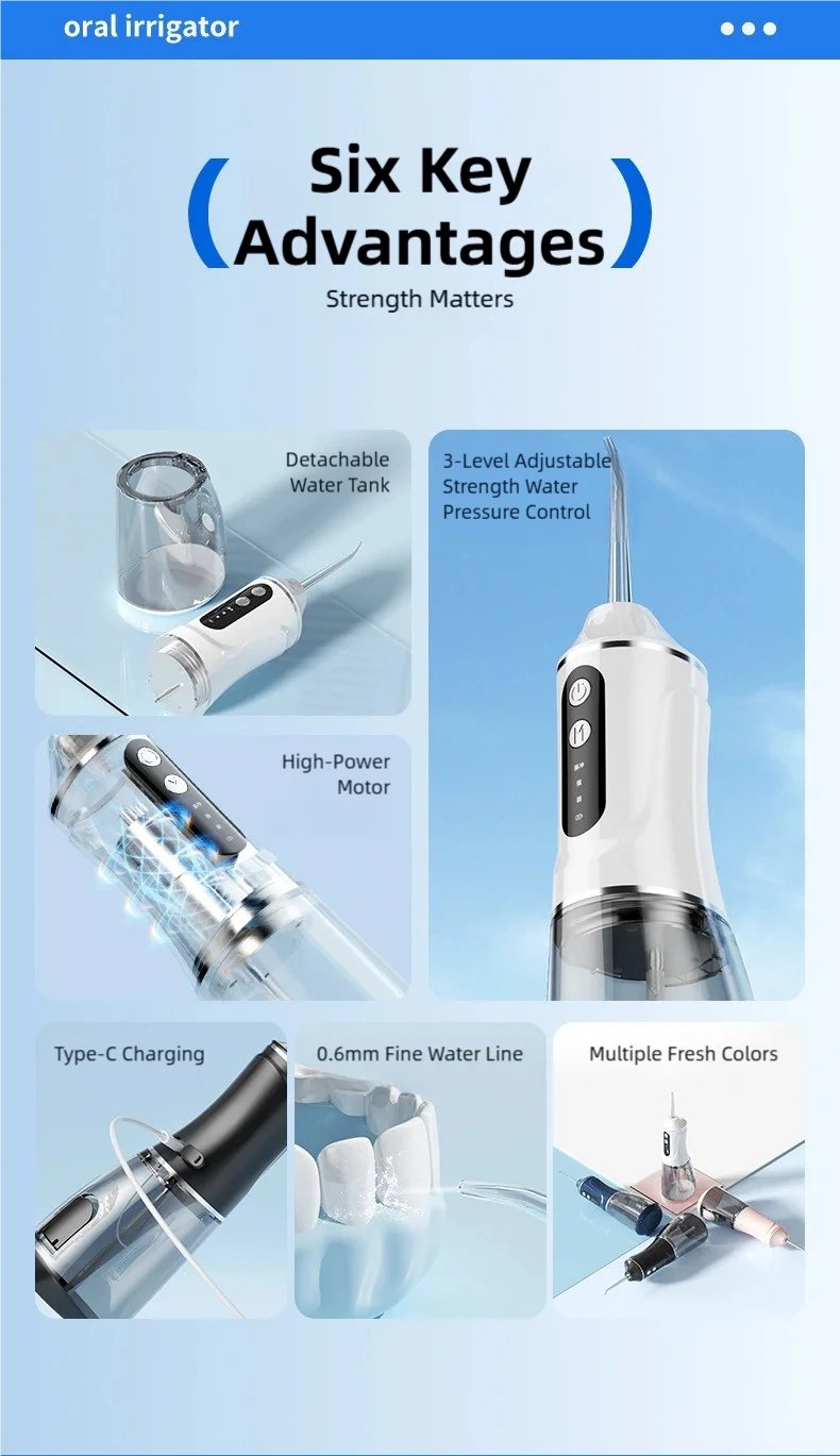 TINSOL Elektrischer Wasserflosser für Zähne, Drei Reinigungsmodi, Typ-C-Ladung, IP7 Wasserdicht, Wasserflosser für Zahnpflege – Detail 2