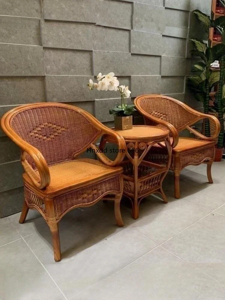 Home natural rattan back chair balcony single casual high-end simple woven rattan chair image 2