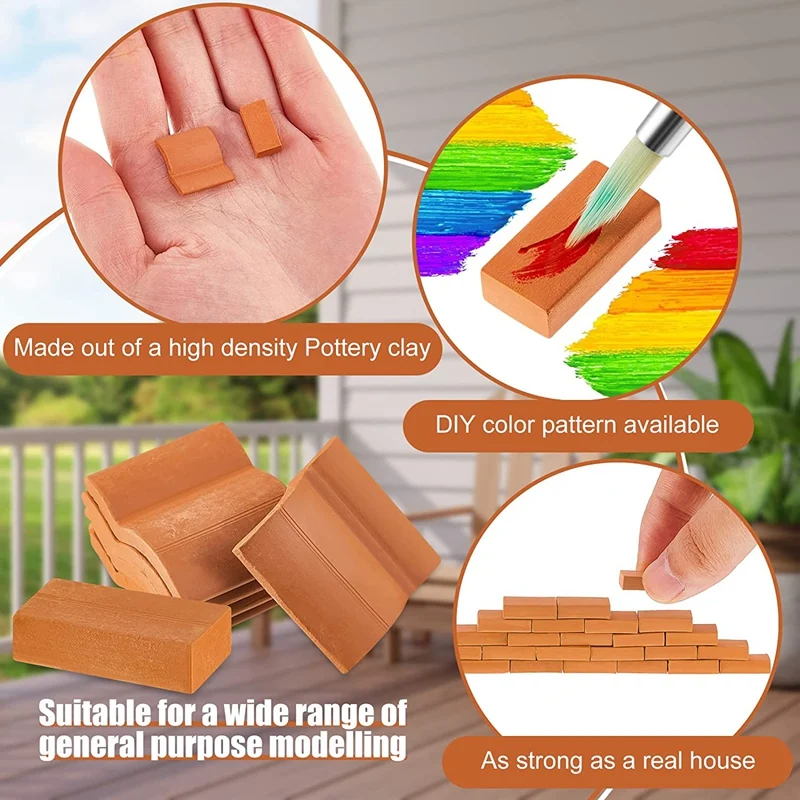 200Pcs Mini Bricks&Roof Tiles Model Building Set Fake Red Bricks Landscaping Bricks Dollhouse DIY Garden Accessories