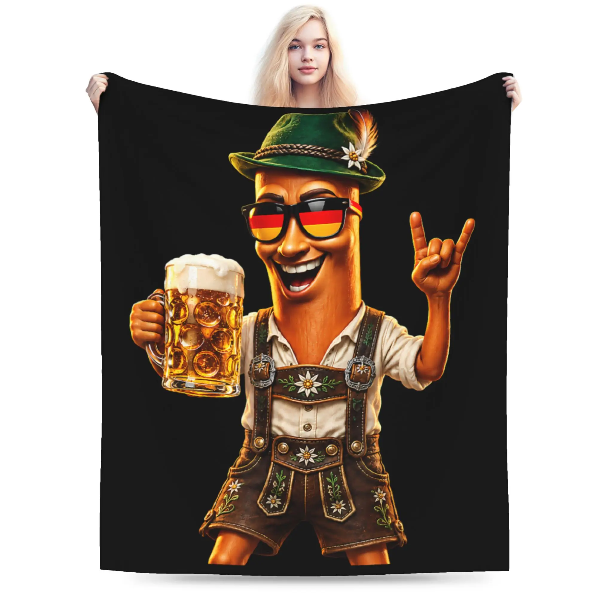 Tung Tung Sahur Oktoberfest Lederhosen German Men Prost Beer Soft Blankets Fashion Travel Office Throw Blanket Bedroom Bedspread