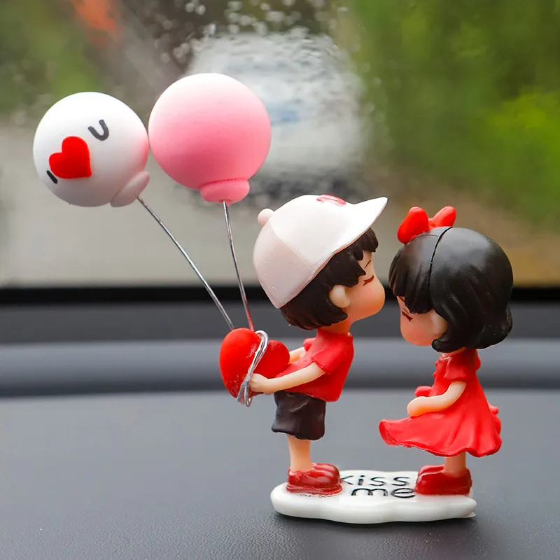 Car Accessories Cute Cartoon Couples Action Figure Figurines Balloon Ornament Auto Interior Dashboard for Girls Gifts Drop
