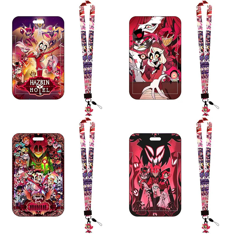 Hazbin Otel Karikatür Kart Sahibinin Kolye ile Anime Kredi KIMLIK Banka Kartı Kart Kol Kolye ile Moda Kordon Tutucu Kılıf