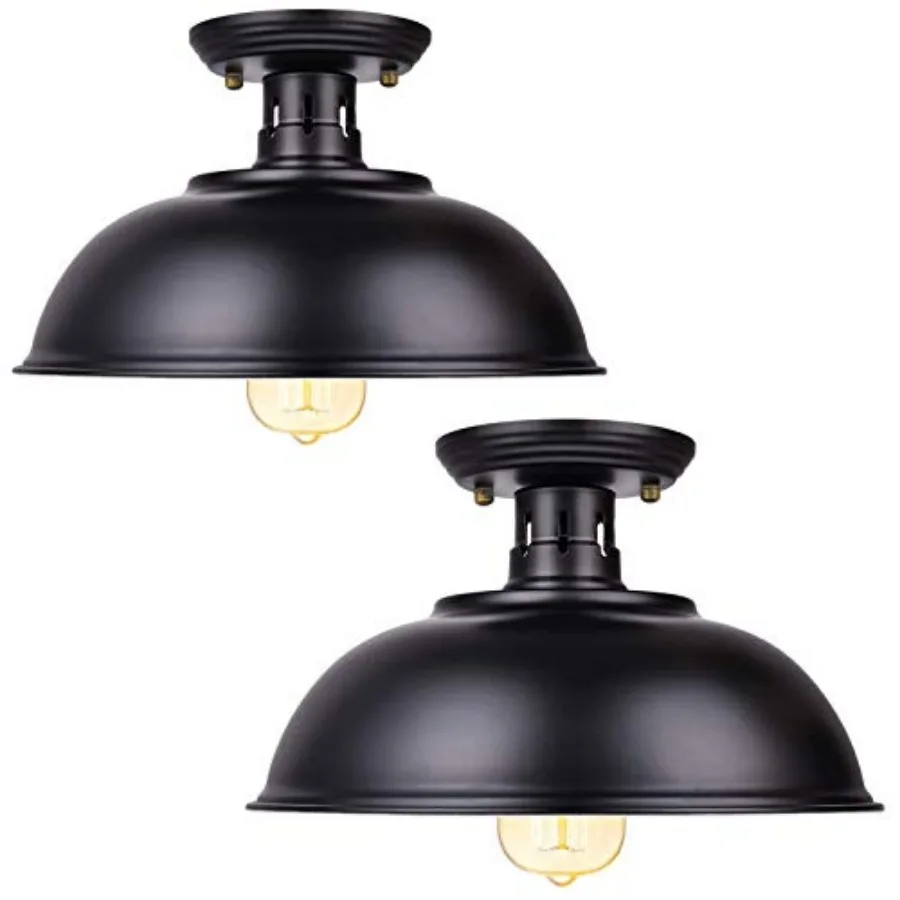 

Vintage Rustic Semi Flush Mount Light, Farmhouse Black Ceiling Fixture, Industrial Lights for Hallway, Stairway, Foyer, Kitchen