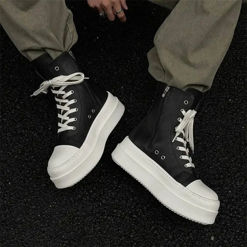 Versatile Trendy High Top Men's Street Style Fashion Canvas Lace Up Chunky Soled Shoes 2026 New  23SGD