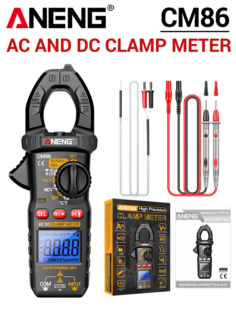 ANENG Stroomtang Multimeter Digitaal 600A AC/DC Stroom Spanning Diode Tester CM86+BT169 Universele Batterij Professionele Detector