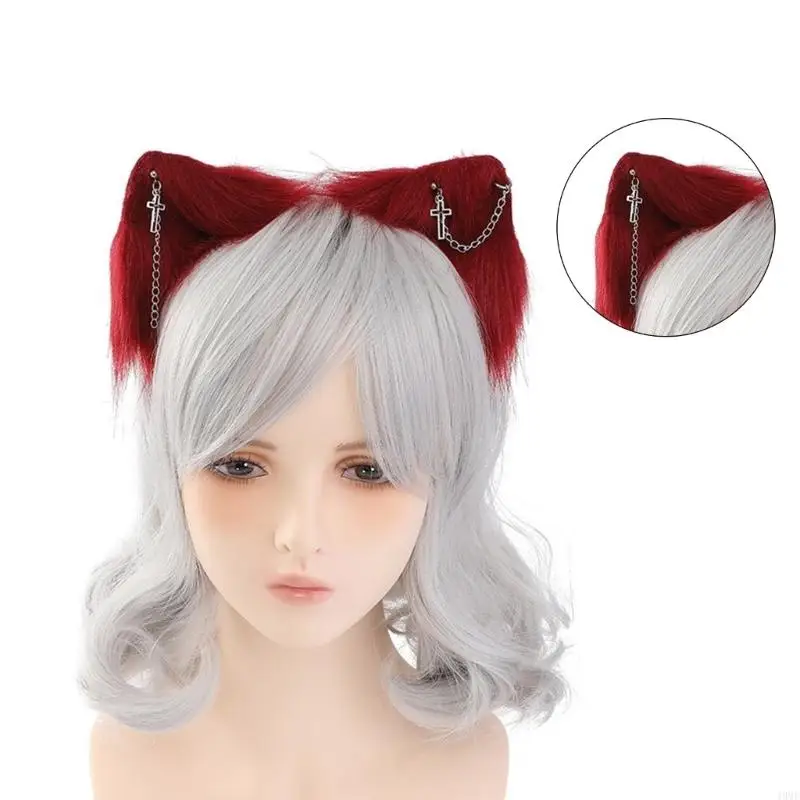 49mf fauxfurs Ear Hairhoop สำหรับผู้หญิงสวมบทบาทหญิงสาวใช้ผ้าโพกศีรษะปาร์ตี้ชุดแต่งกายสาวชุดคอสเพลย์หญิงสาว