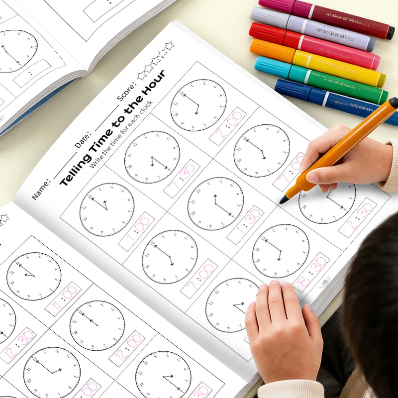 

40 Pages/Book Telling Time Exercise And Coloring Cognition Book Interactive Game Book about Time Fun Time Drawing Learning Book