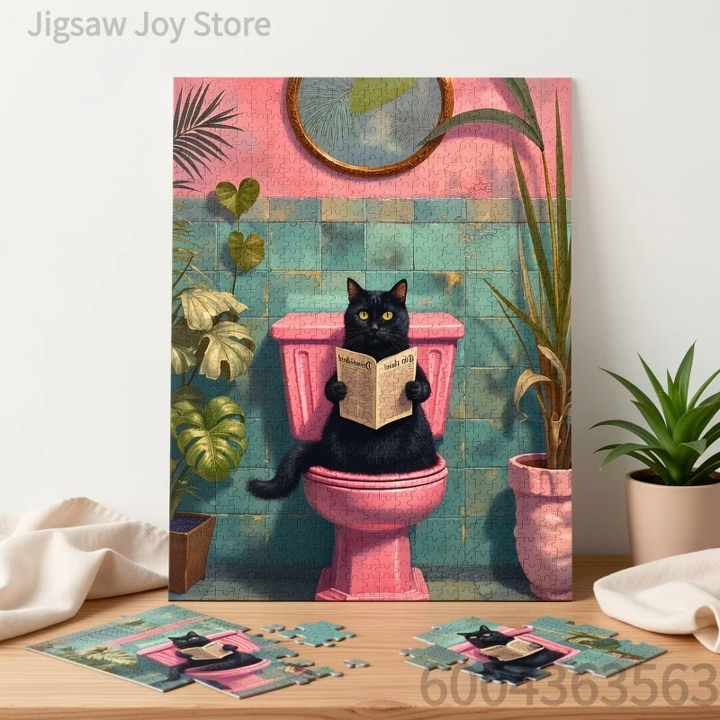 Fantasy Animal Art Jigsaw Puzzle Gift, Mystic Floral Owl, Funny Black Cat Reading, Monet Style Lily Pond Cat, 500-2000Pcs
