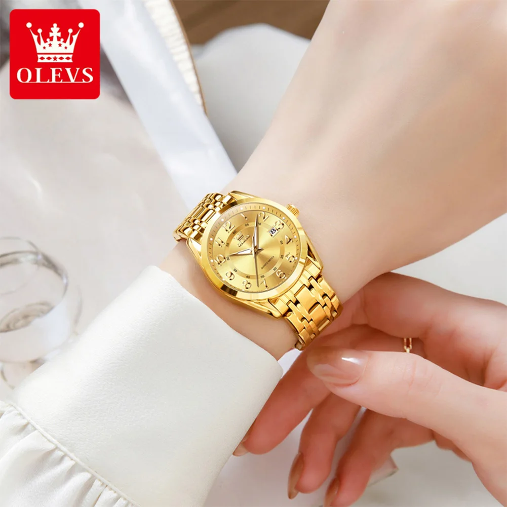 OLEVS Women's Watches 3666L Top Brand Luxury Original Quartz Watch for Lady Waterproof Stailess Steel Luminous Date Week Fashion