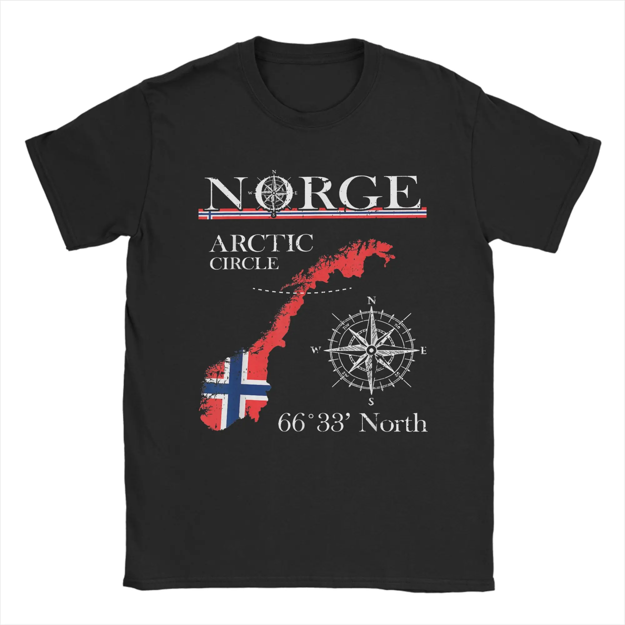 Herren-T-Shirts mit norwegischer Flagge, Norge, Nord-Norwegen, Arktis-Kreis, reine Baumwolle, modische Kurzarm-T-Shirts, bedruckte T-Shirts