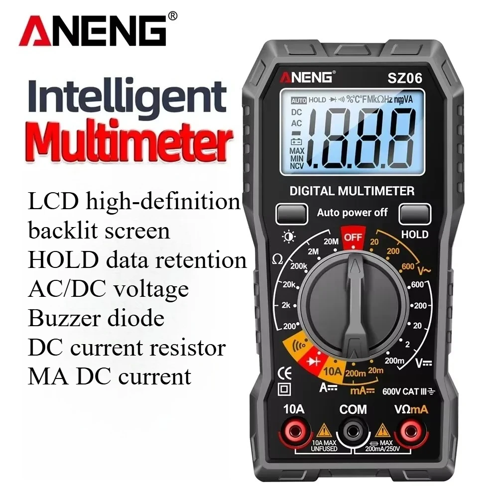 ANENG SZ06 600V AC/DC Voltage multimetro 2000 Count 10A DC Current Testing Ohm Resistance Diode test Tools