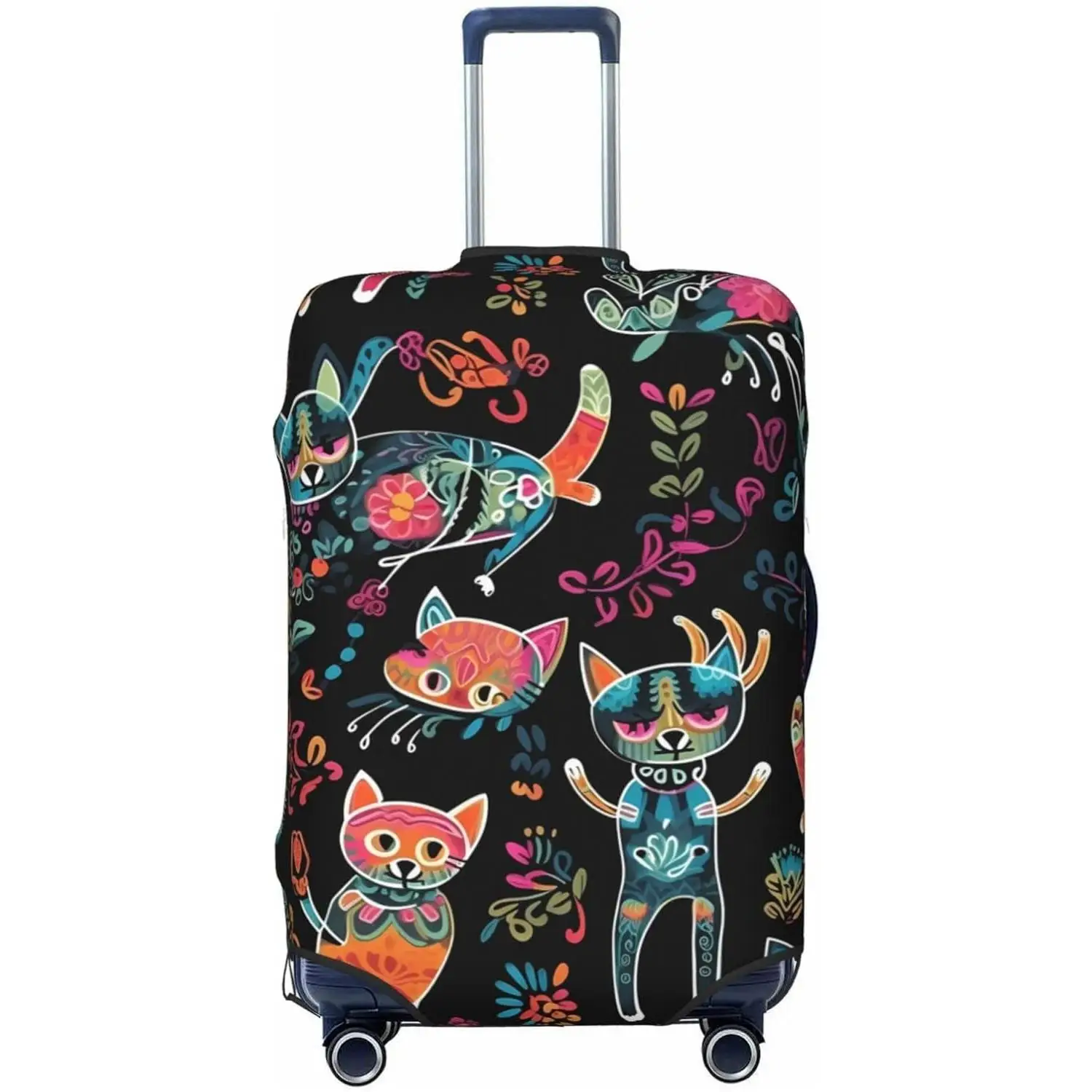 

Kitten Sugar Skull with Floral Travel Suitcase Cover Floral Cat Washable Luggage Cover for Unisex Vibrant Vacation Accessories