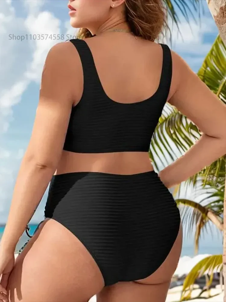 Damskie bikini oversize, strój kąpielowy z podwójnym dekoltem, wysoki stan, odzież plażowa, 2024.