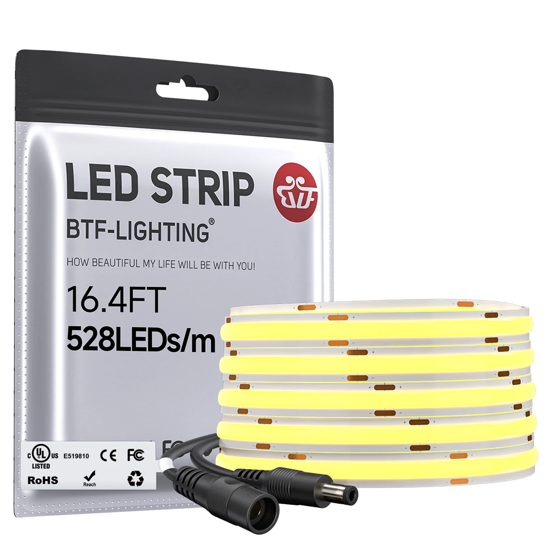 Bande LED FCOB Monochrome 10mm 528 LED Haute Densité Flexible FOB COB RA90 2700k à 6000k Blanc Chaud Naturel Froid Linéaire Dimmable 12V 24V 5m