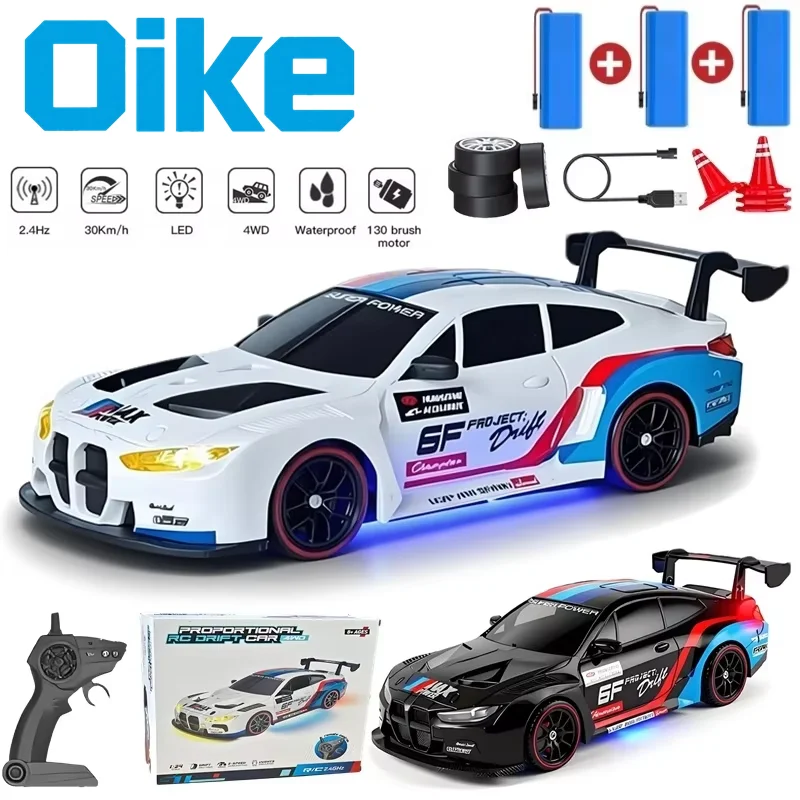 Oike 4WD RC Drift-Auto mit LED-Licht, Funkfernsteuerung, 20 km/h, Hochgeschwindigkeits-Ferngesteuertes Rennauto, Fahrzeugmodell, Spielzeug, Geschenk für Jungen, Mädchen und Kinder