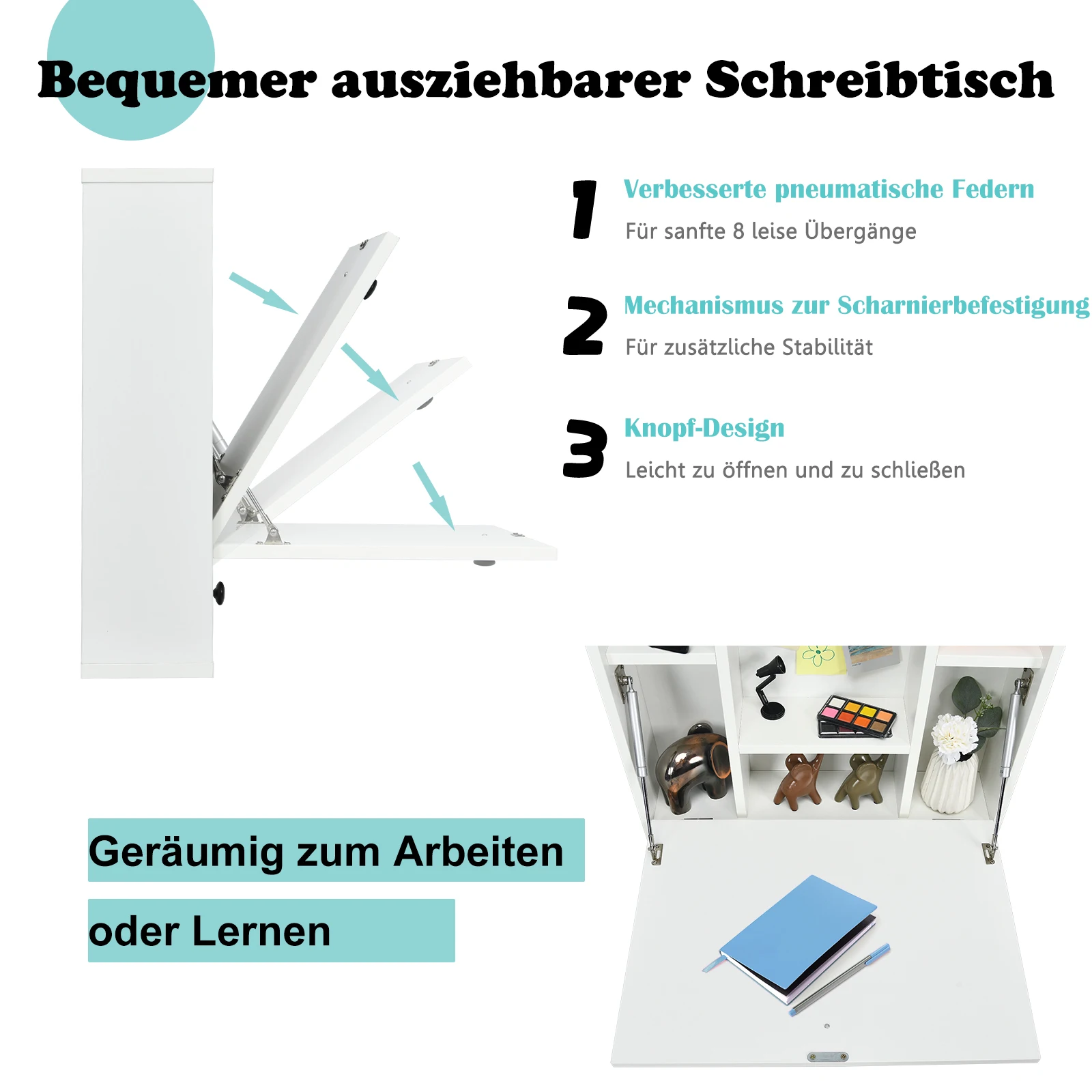 Wall Folding table Wall table Compartments & Drawer Folding table Folding Computer table desk table for Small Spaces