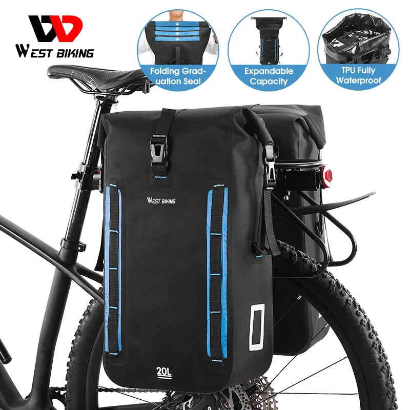 

WEST BIKING Fully Waterproof TPU Bicycle Bag Foldable Expandable 15-20L Pannier Bike Rear Carrier MTB Accessories Hand s