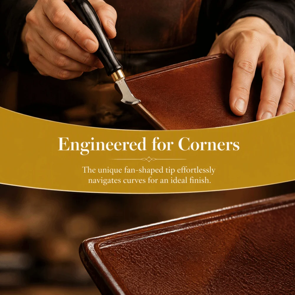 Fan-Shaped Head Leather Edge Creaser Sandalwood Handle Stainless Steel Body Edge Marking Tool Black Wood Handle