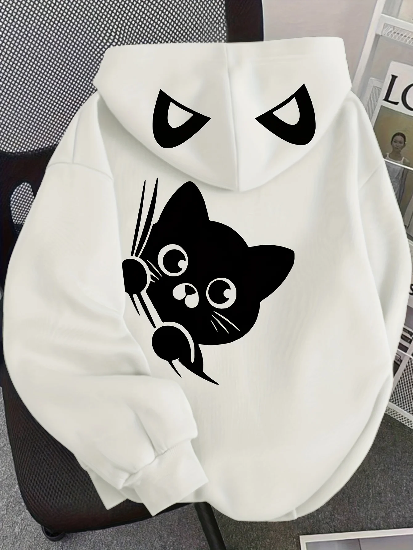 Amerikanisches Retro-Sweatshirt mit niedlichem Katzenpfoten-Print und langen Ärmeln für Damen – Detail 6